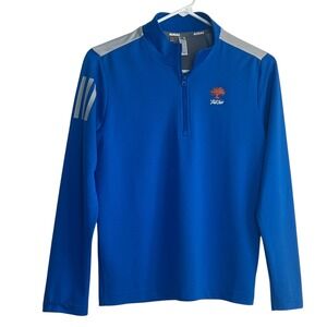 Adidas Kid Quarter Zip Pullover Long Sleeve Blue Oak Tree Logo Athletic M 11-12Y